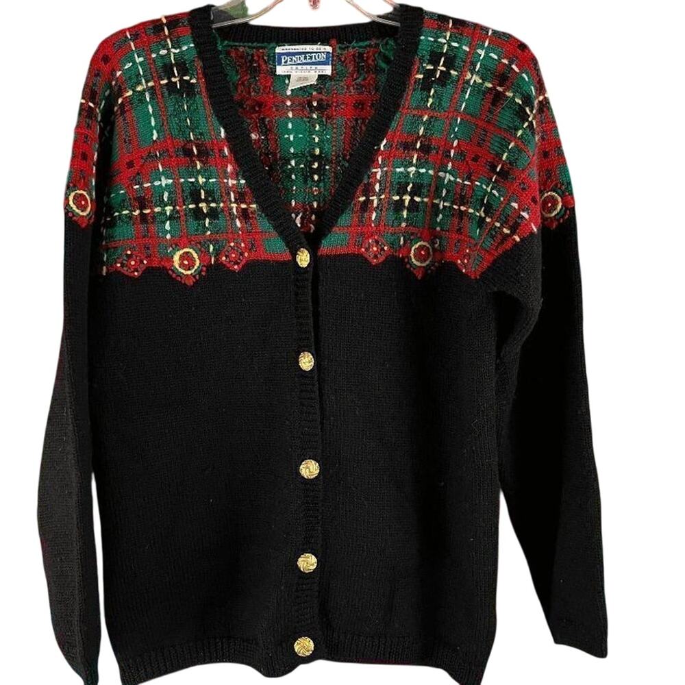 Vintage Pendleton 100% Virgin Wool Cardigan Sweater MP Medium Petite Gold Tone B